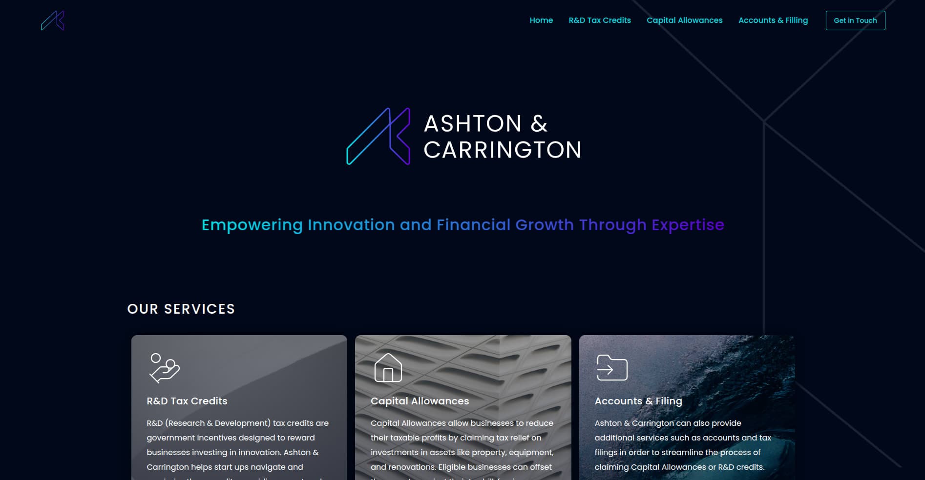 Ashton & Carrington Webpage screenshot
